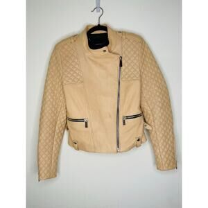 Barbara Bui 100% Agneau Lambskin Leather Biker Jacket Size M/40 Blush Nude
